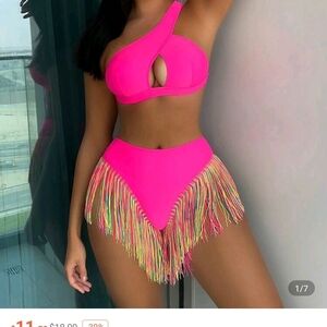 Vibrant Pink Fringe Bikini Set